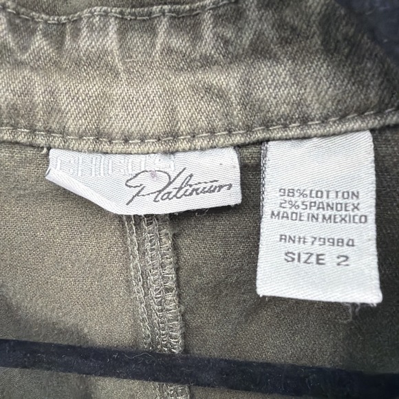 Chico's Platinum Denim Olive Green Utility Vest Size 2 Lg Cotton Stretch EUC - Picture 2 of 9